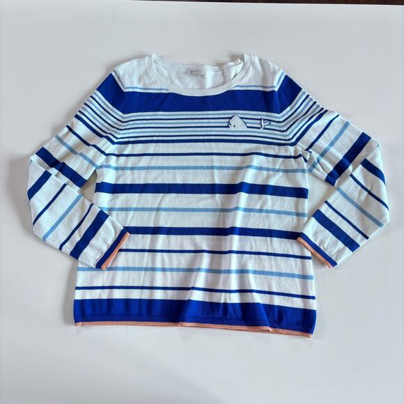 Talbots Women's XL Crewneck Sweater Blue White Striped Whale - Picture 2 of 9